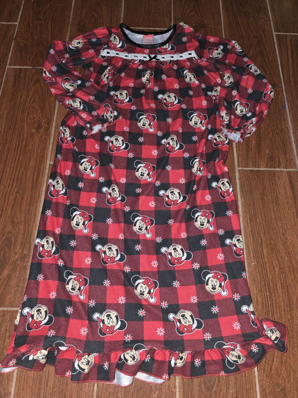 Disney Red and Black Plaid Minnie Mouse Nightgown with Lace Trim